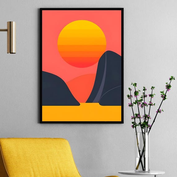 70s Retro Abstract Color Block Print Vintage Geometric Wall Art