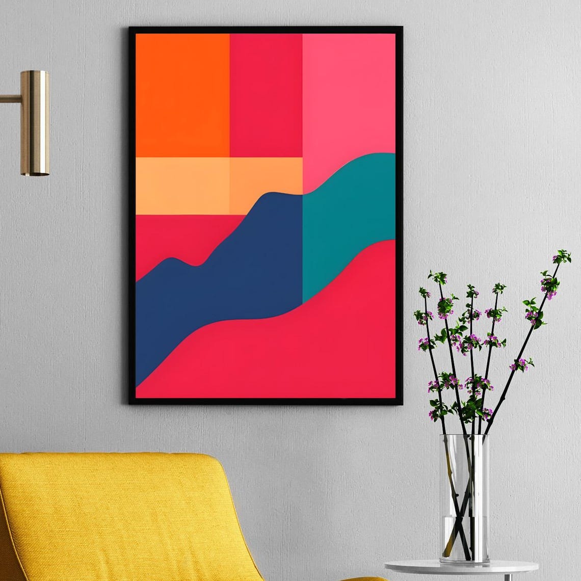 Bold Rolling Wave Color Block 70s Retro Geometric Abstract Art Print