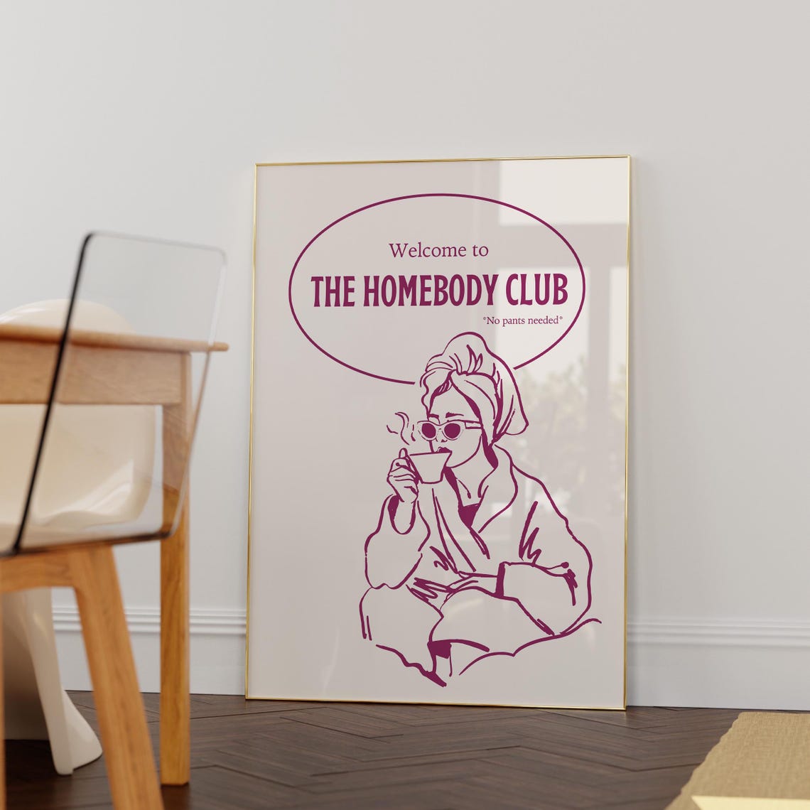 The Homebody Club Quote Art Print Trendy Home Funny Sayings Poster Pink Girly Wall Introvert
