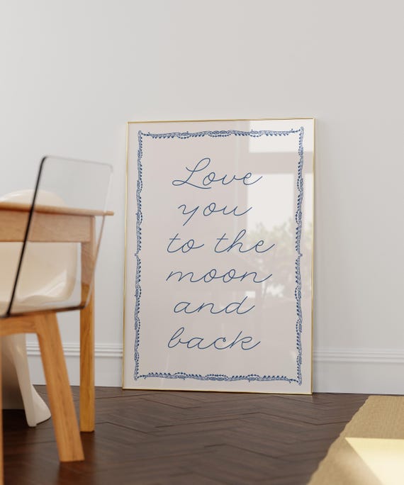Love You To The Moon And Back Minimalist Quote Wall Art Romantic Poster For Bedroom Nursery Or Gift Typography