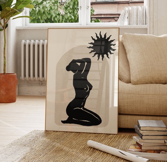 Celestial Sun Goddess Art Print Neutral Tones Wall Instant Downloadabstract Woman Boho Home Decornude