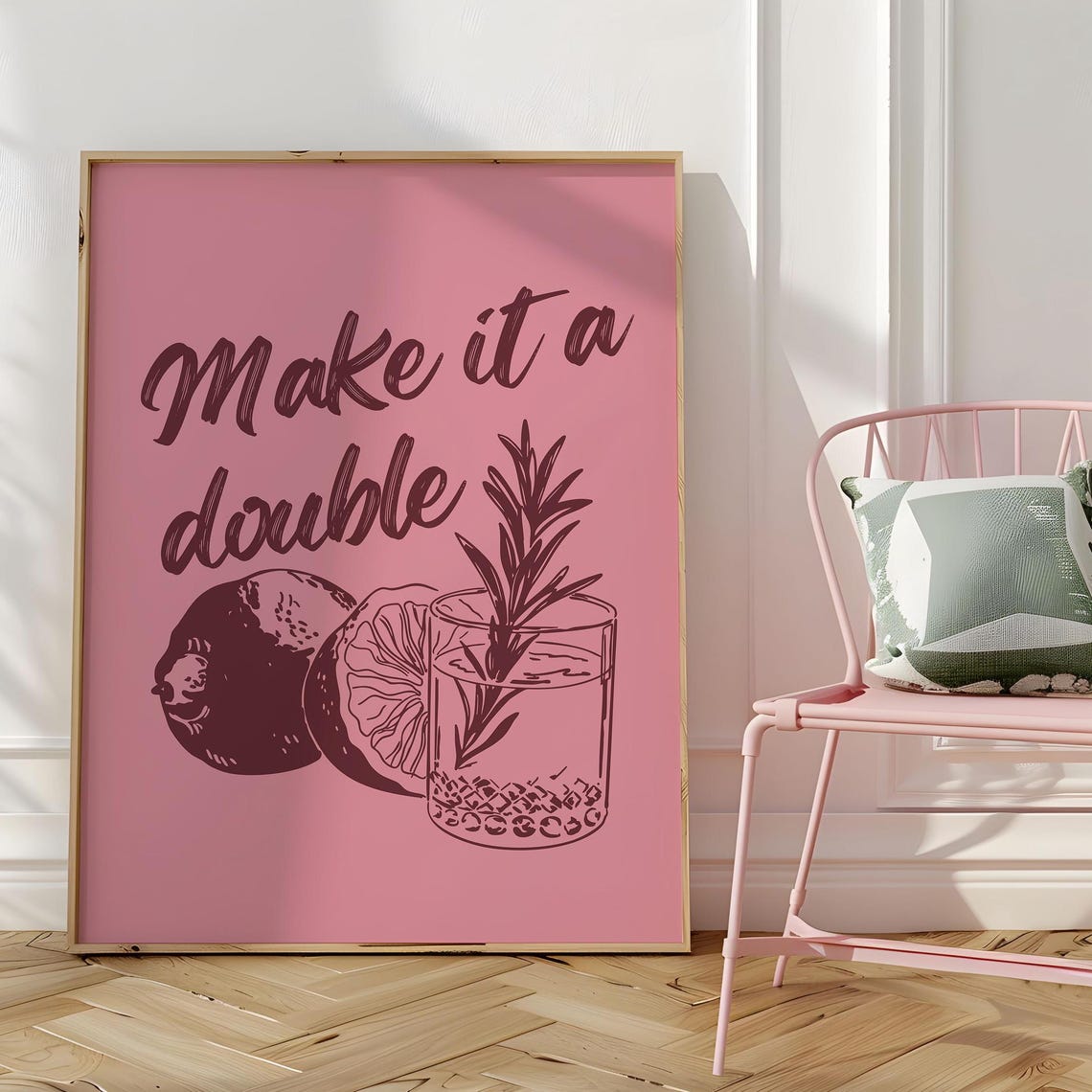 Make It A Double Cocktail Art Print Preppy Fun Wall Dorm Decor Cute Kitchen