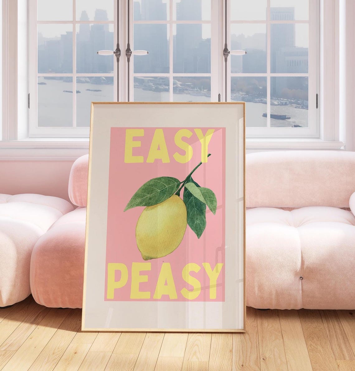 Easy Peasy Lemon Illustration Pink Yellow Citrus Kitchen Quote Poster