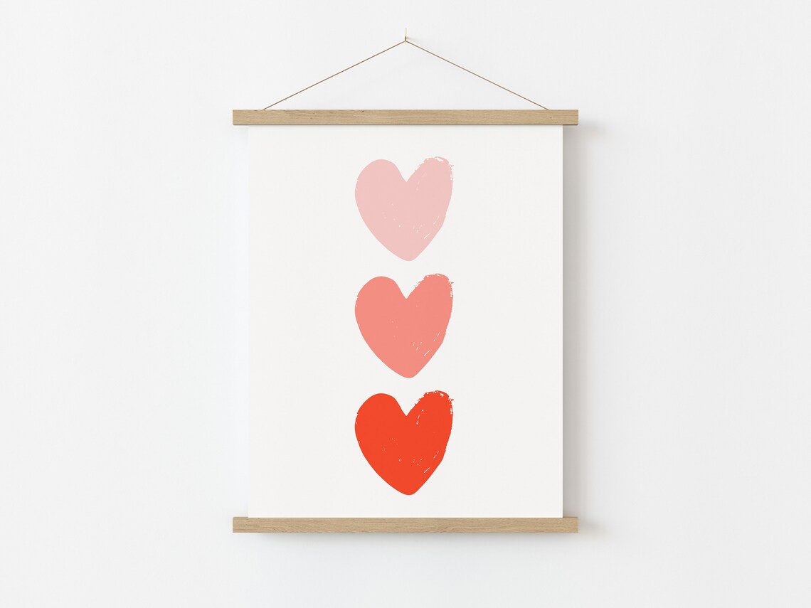 Three Pink Red Watercolor Hearts Minimalist Valentine Love Art Poster - Image 2