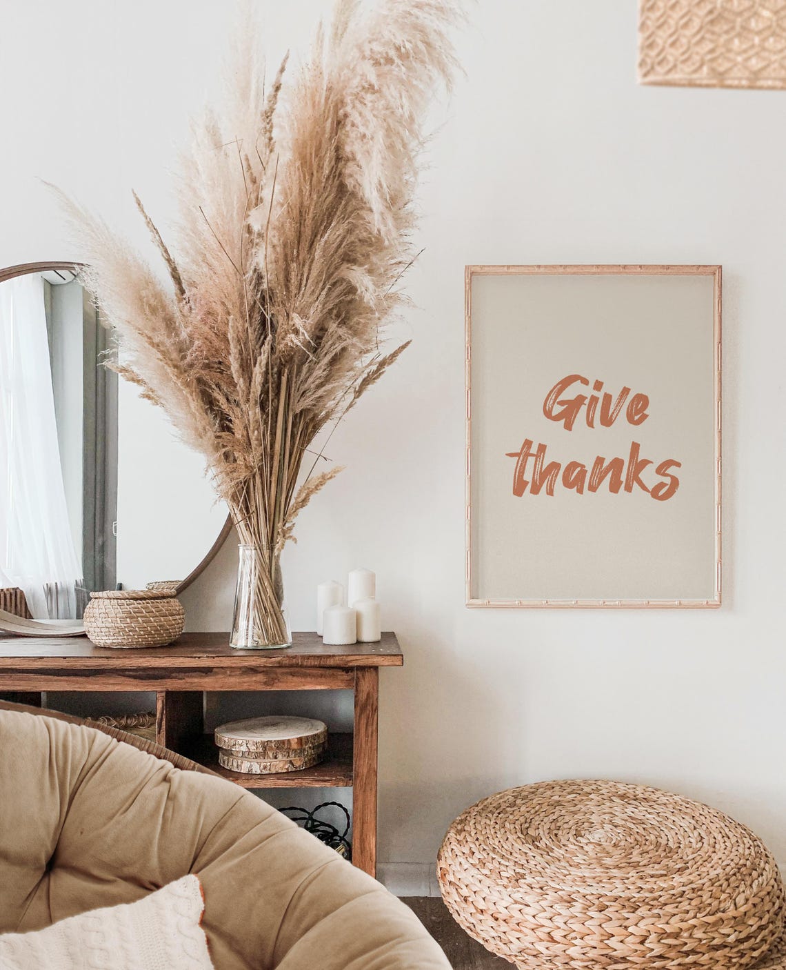 Give Thanks Terracotta Script Cream Fall Thanksgiving Quote Wall Art - Image 2
