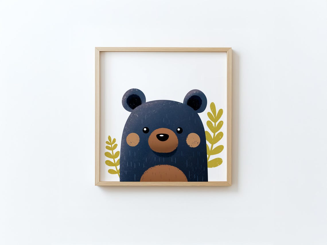 Blue Bear Poster For Childrens Room 30x30cm Framed Wall Decoration