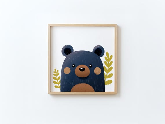 Blue Bear Poster For Childrens Room 30x30cm Framed Wall Decoration