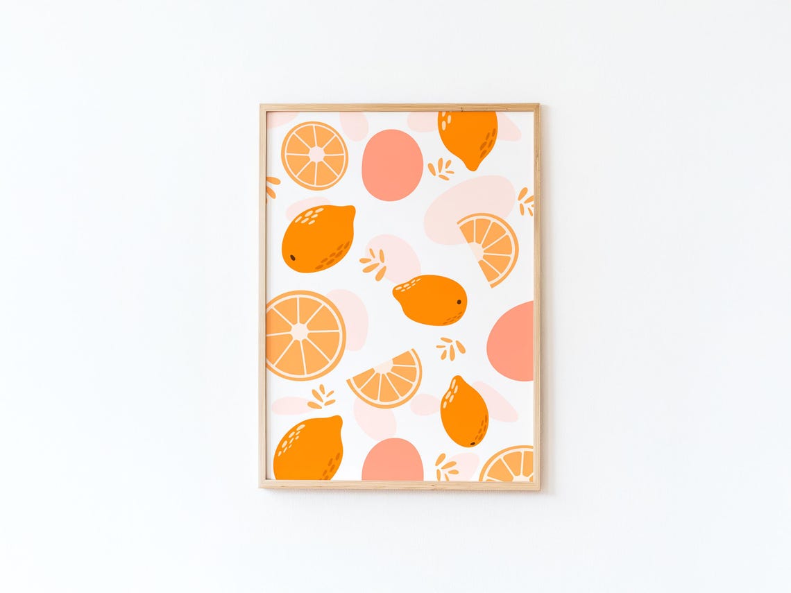 Fruity Pattern Wall Decoration Citrus Illustration Lemon Interior Picture Tender Imagination