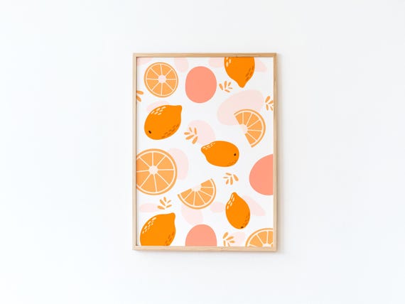 Fruity Pattern Wall Decoration Citrus Illustration Lemon Interior Picture Tender Imagination