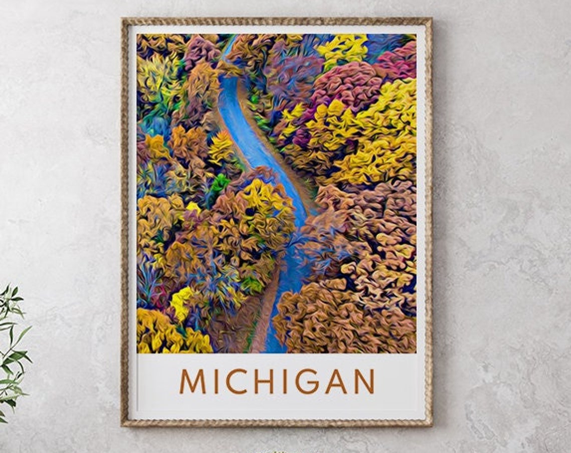 Michigan Print Michigan Art Michigan Travel Print Michigan Wall Art Michigan Art Print Michigan Wall Decor Michigan Poster Travel