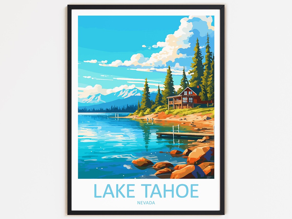 Lake Tahoe Travel Poster, Nevada Landscape Decor