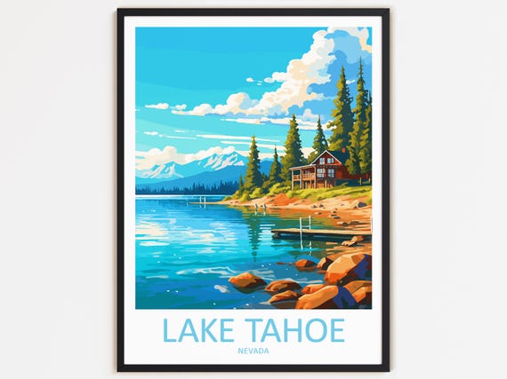 Lake Tahoe Travel Poster, Nevada Landscape Decor