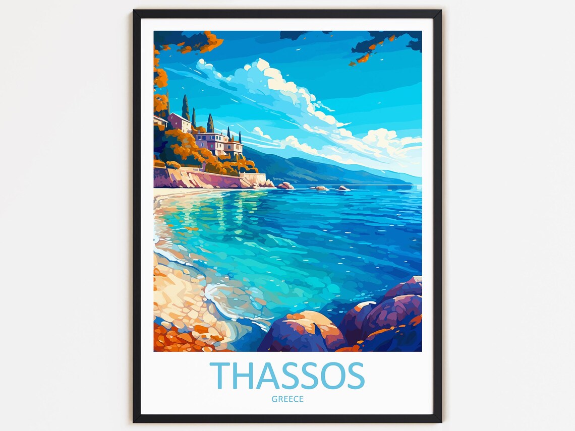 Thassos Travel Poster, Greece Home Decor