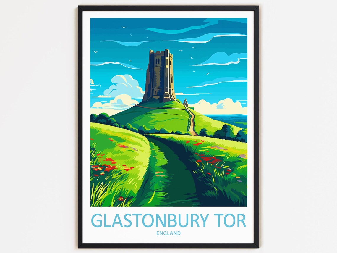 Glastonbury Tor Travel Poster, England Landmark