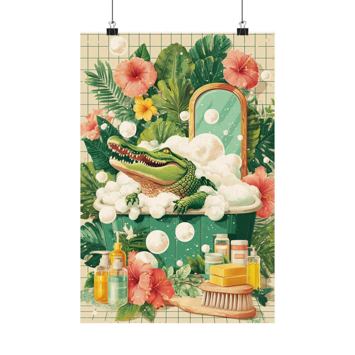 Alligator In Bathtub Funny Animal Poster Print