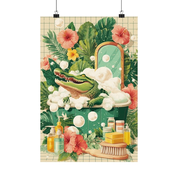 Alligator In Bathtub Funny Animal Poster Print