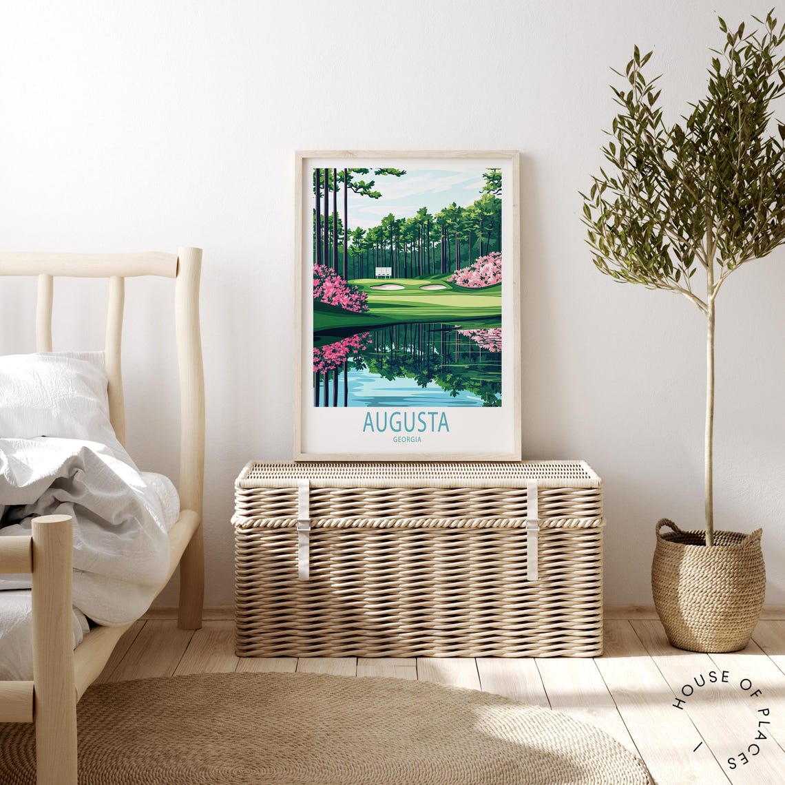 Augusta Georgia Golf Course Azalea Blooms Lakeside Reflection Poster - Image 2