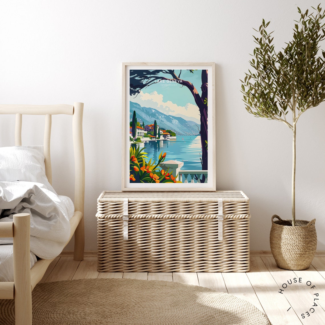 Lake Geneva Switzerland Lakeside Village With Mountains Travel Poster - Image 4