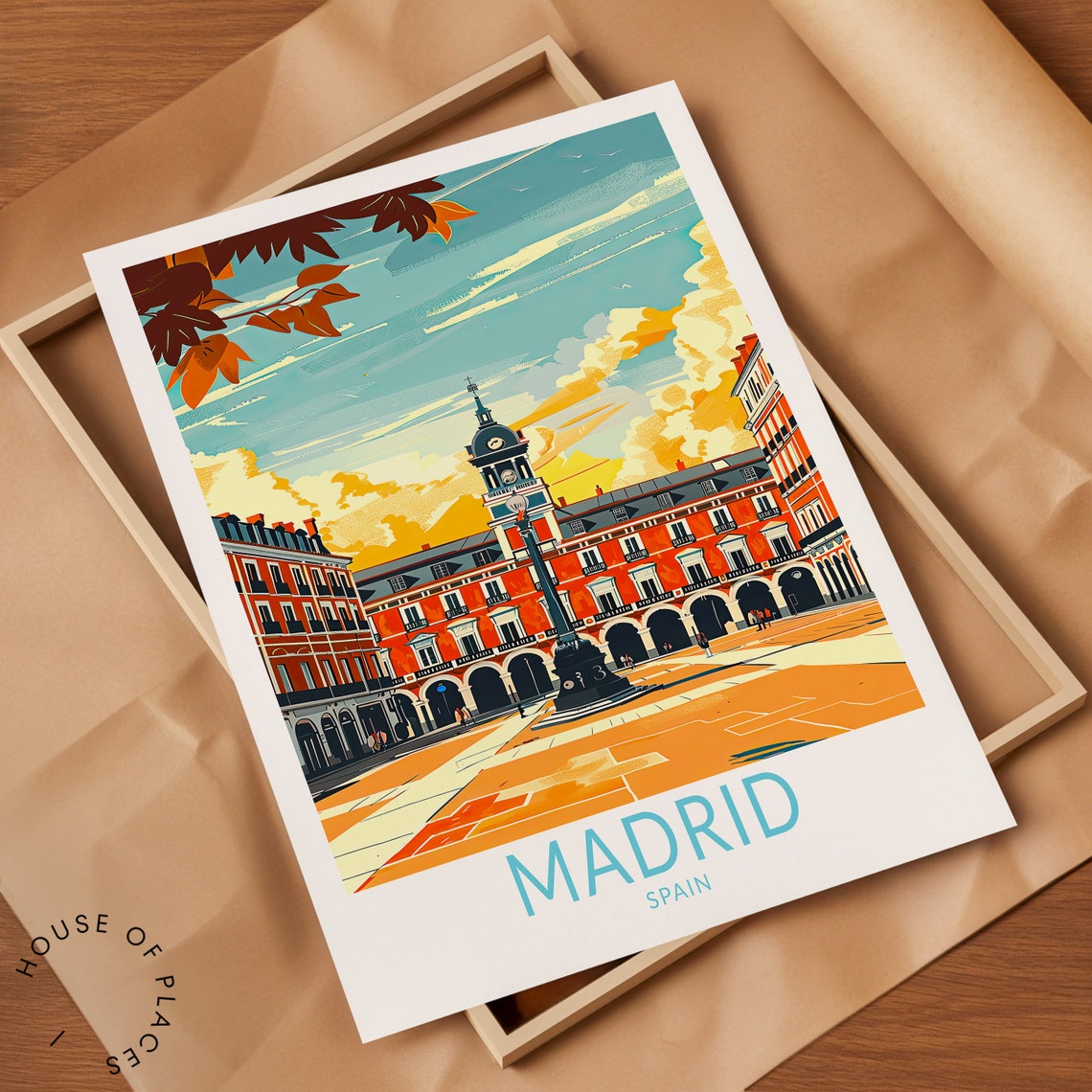 Madrid Spain Plaza Mayor Red Arcade Buildings Vintage Travel Poster - Image 2