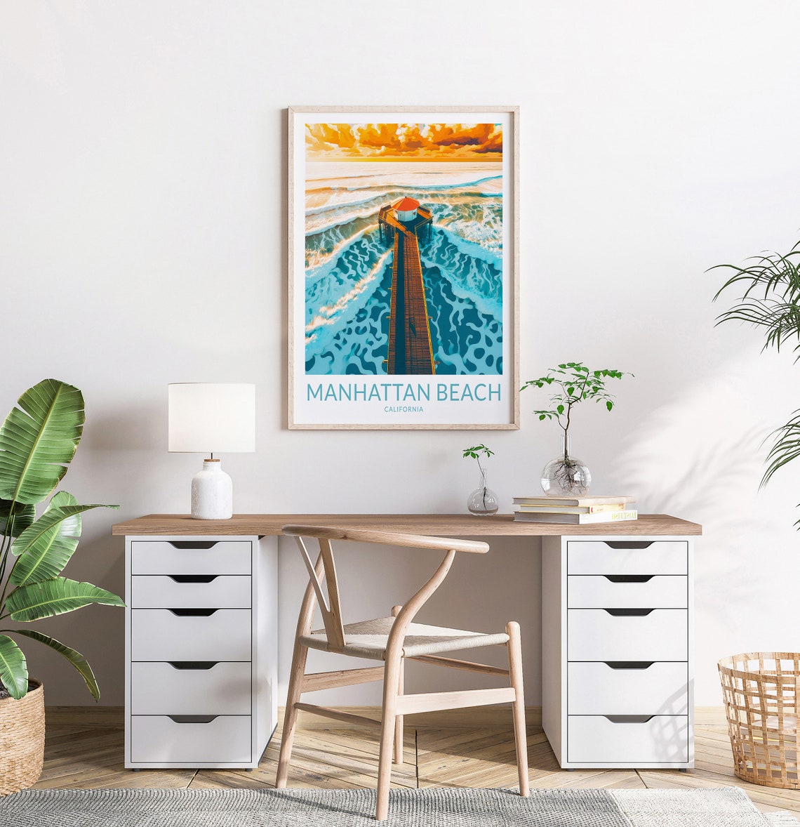 Manhattan Beach Travel Poster California Manhattan Beach Pier Wall Art Los Angeles Travel Home Decor Wall Art City Travel Poster Gifts - Image 2