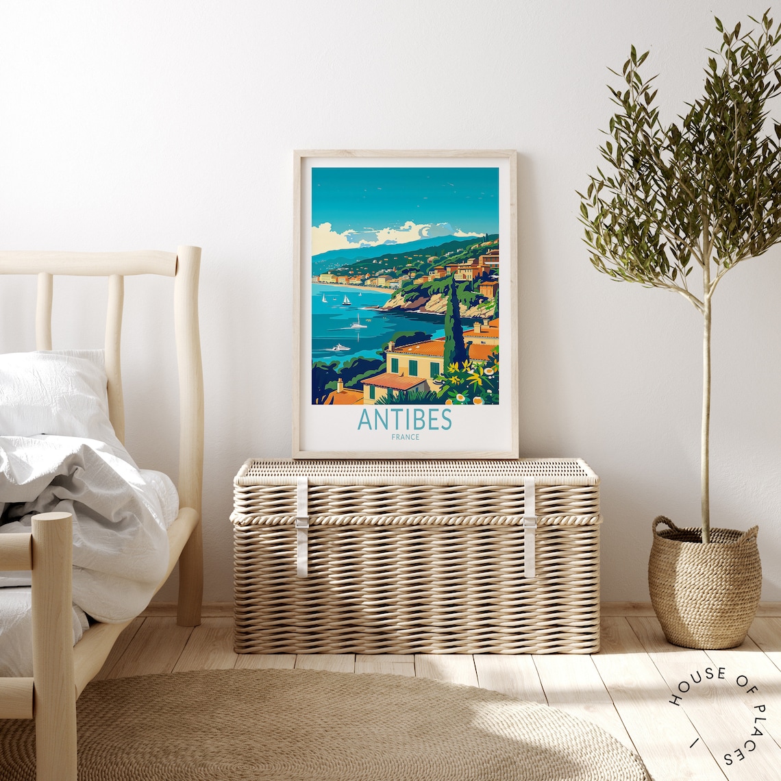 Antibes French Coast Sailboats Seaside Town Illustrated Travel Poster - Image 3