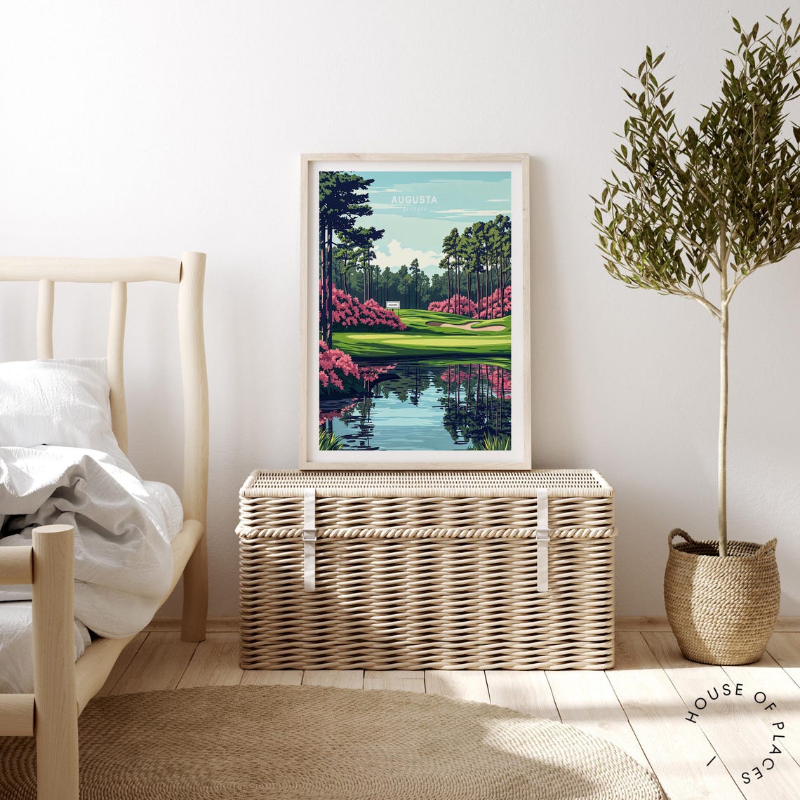 Augusta Georgia Golf Pond Pink Azalea Spring Bloom Art Poster - Image 2