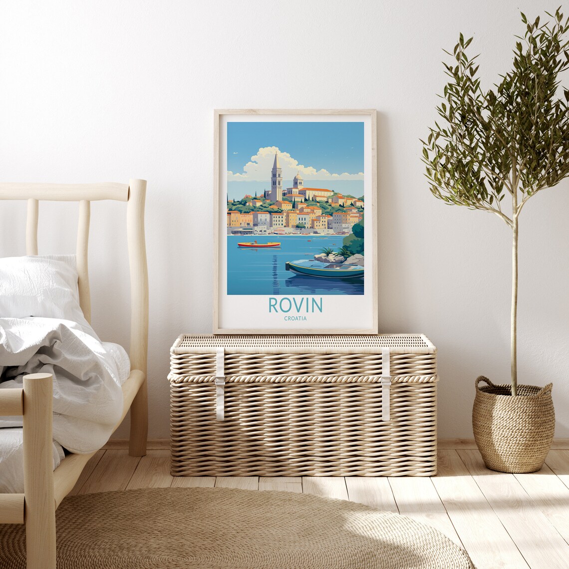 Rovin Croatia Old Town Harbor Boats Vintage Travel Art Poster - Image 3