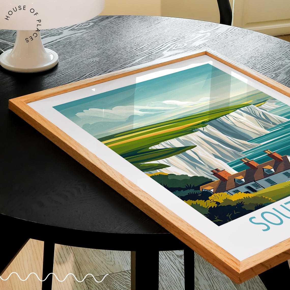South Downs National Park Chalk Cliffs and Coastal Cottages Poster - Image 2