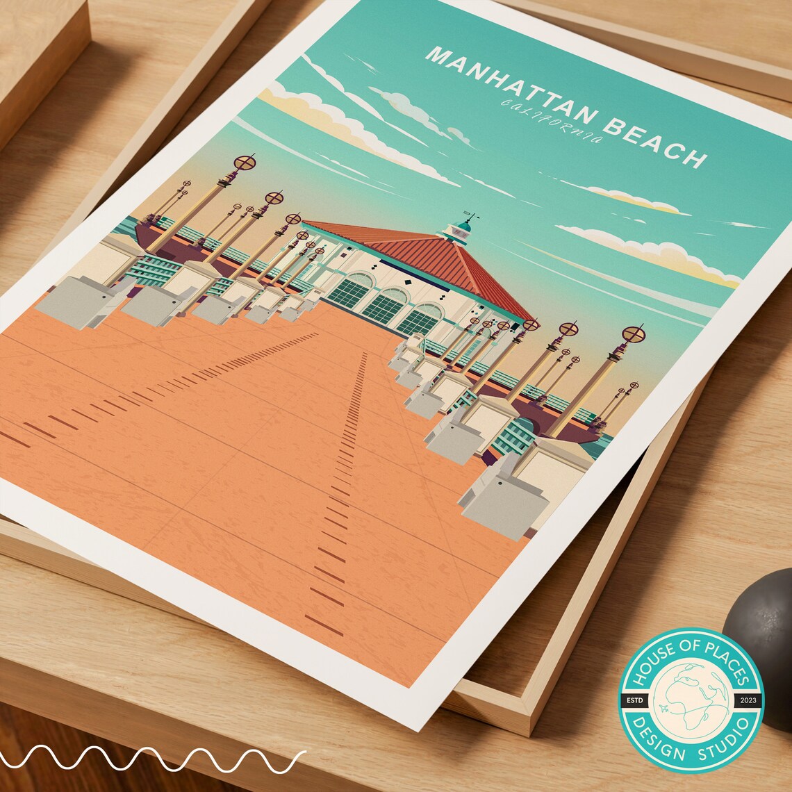 Manhattan Beach Pier Travel Poster, California Wall Art - Image 2