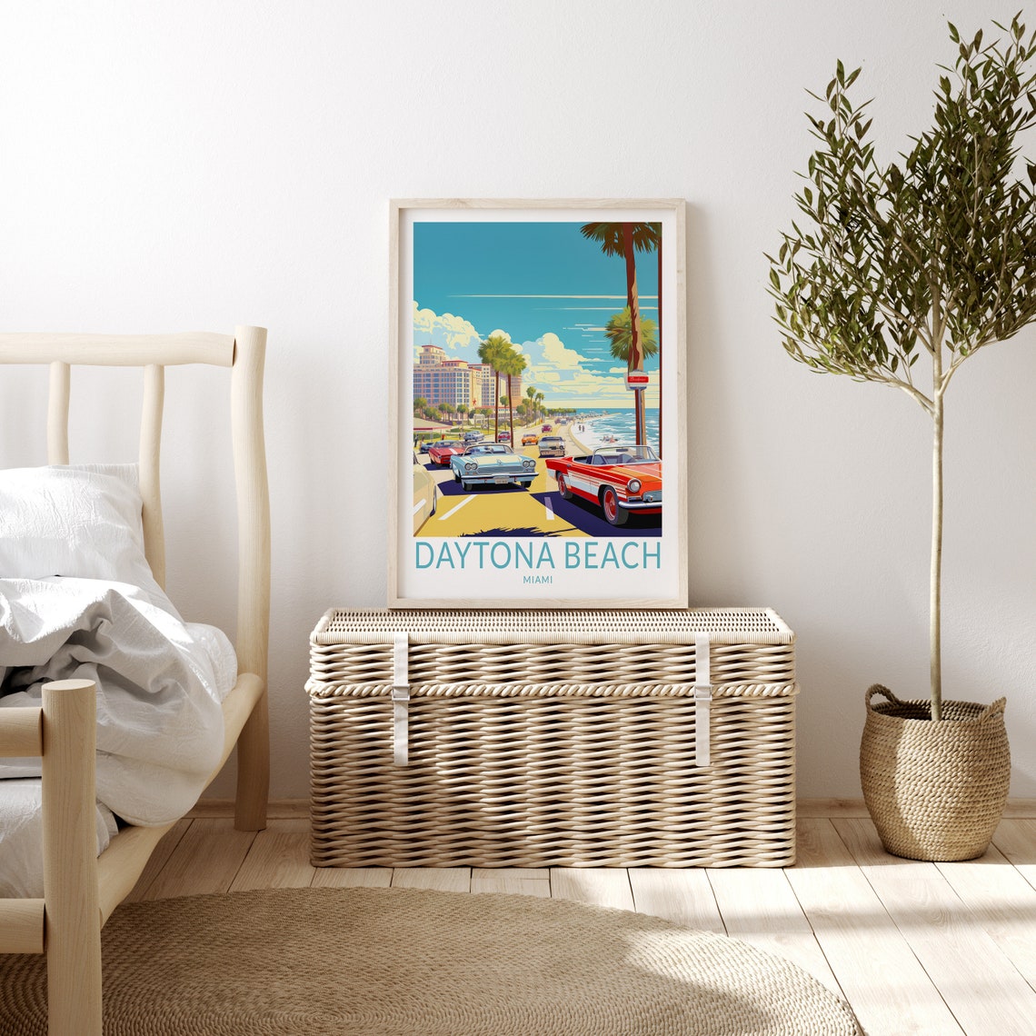 Daytona Beach Miami Vintage Classic Cars Coast Road Travel Poster - Image 3