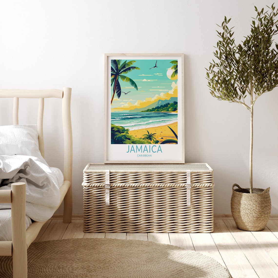 Jamaica Caribbean Beach Palm Trees Blue Ocean Sunset Travel Poster - Image 3