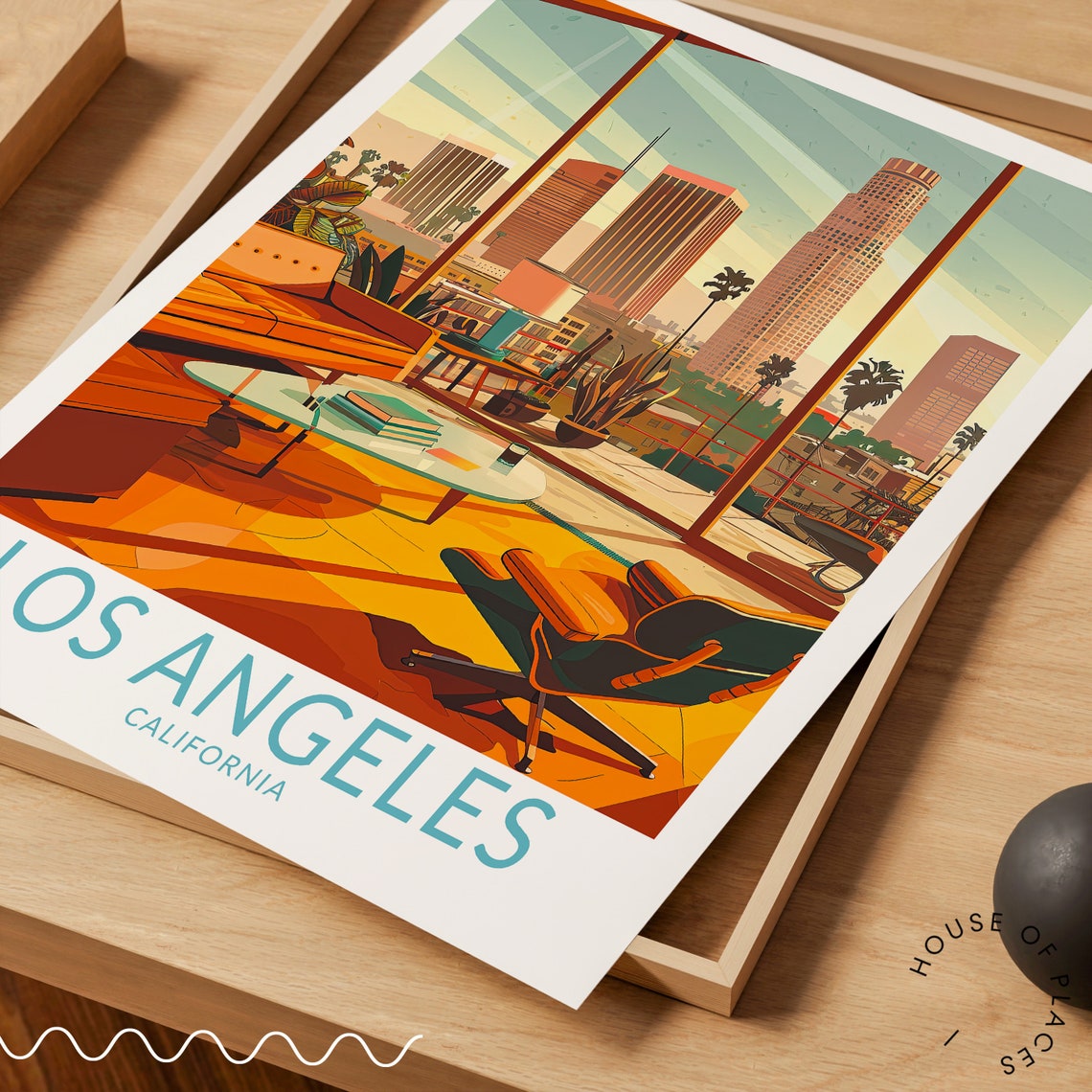 Los Angeles Sunset Skyline Mid Century Apartment View Poster - Image 3