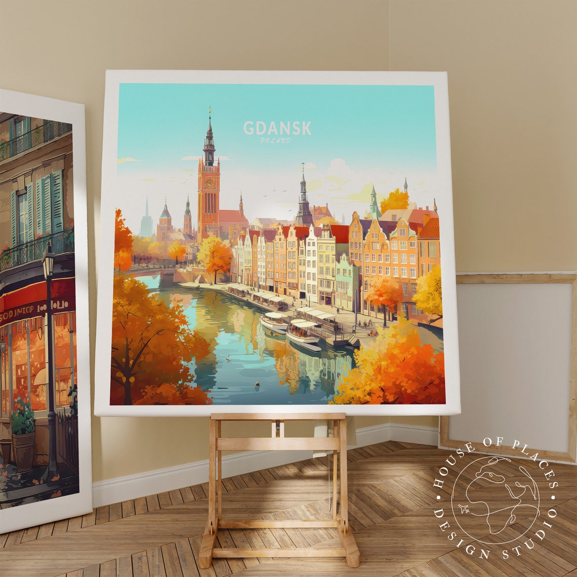 Gdansk Poland Autumn Old Town Riverfront Square Travel Poster - Image 2