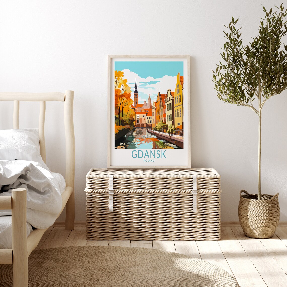 Gdansk Poland Old Town Canal Autumn Retro Style Travel Poster - Image 3