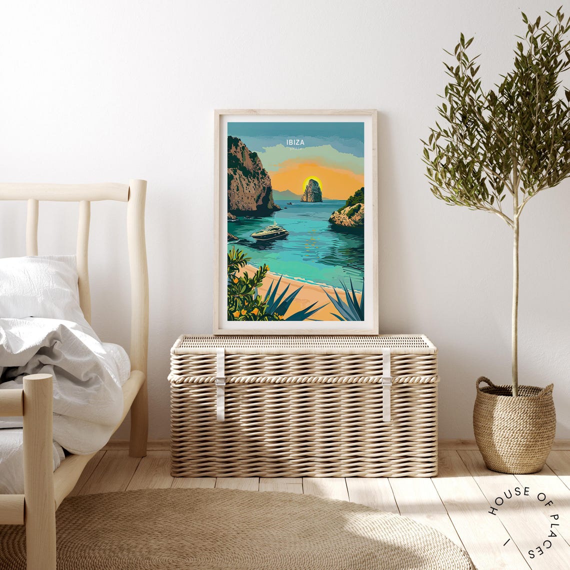Ibiza Spain Sunset Cliffs Yacht Cove Balearic Islands Travel Poster - Image 4
