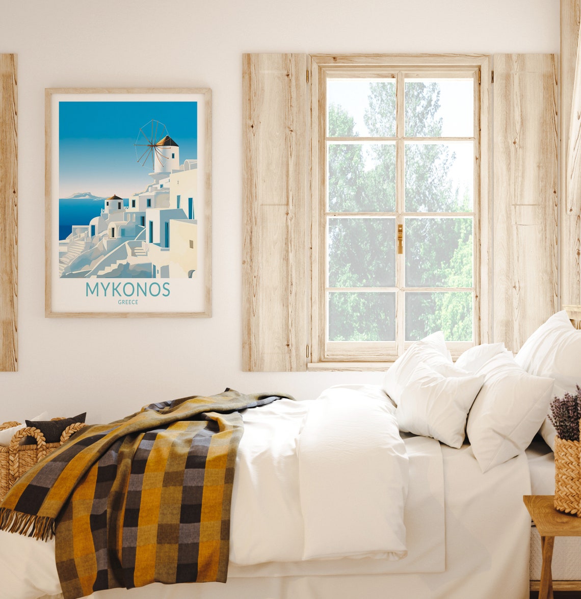 Mykonos Greece Whitewashed Village Windmill Coastal Travel Poster - Image 2