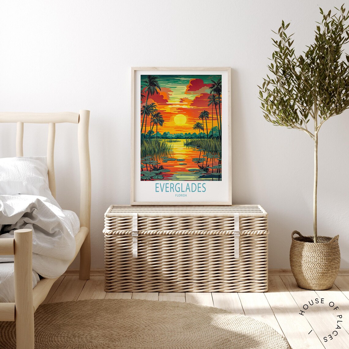 Everglades Florida Sunset Over Wetlands With Palm Silhouettes and Clouds Poster - Image 2