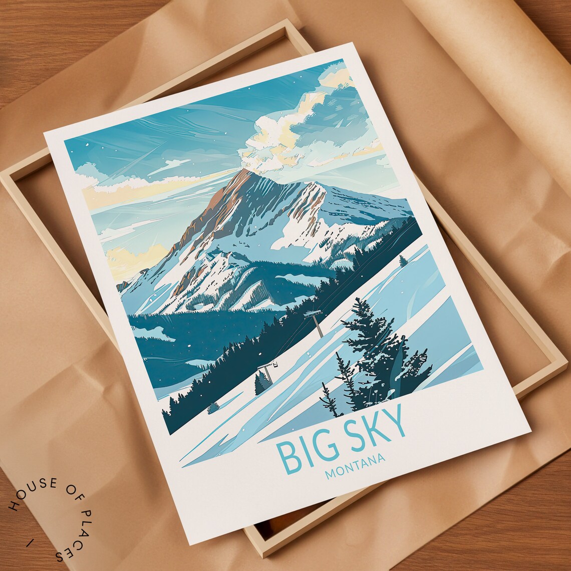 Big Sky Montana Snowy Ski Mountain Peak Vintage Travel Poster - Image 2