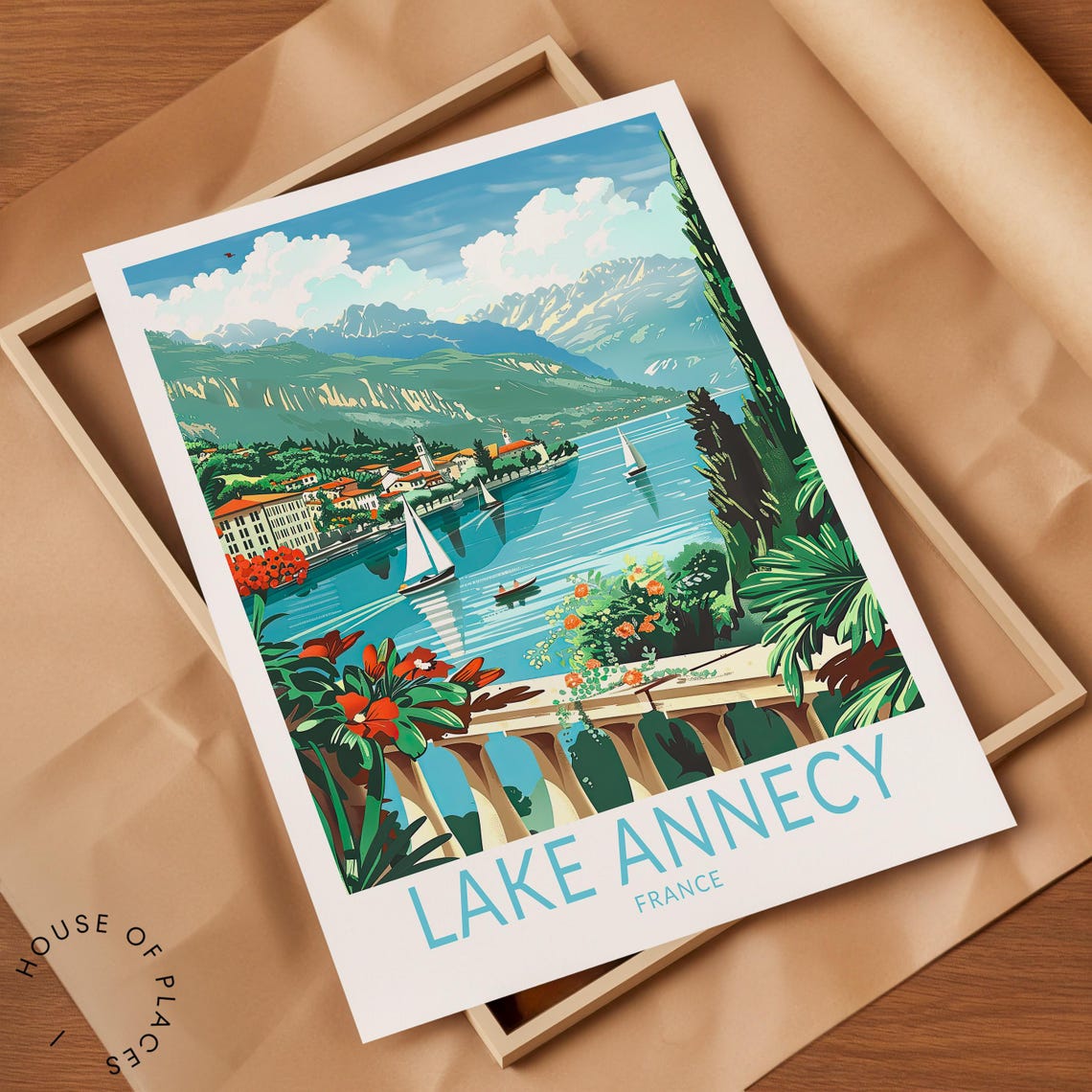 Lake Annecy Poster France Wall Art Lake Annecy Coast Travel Print France City Poster Personalised Gifts Wedding Present - Image 2