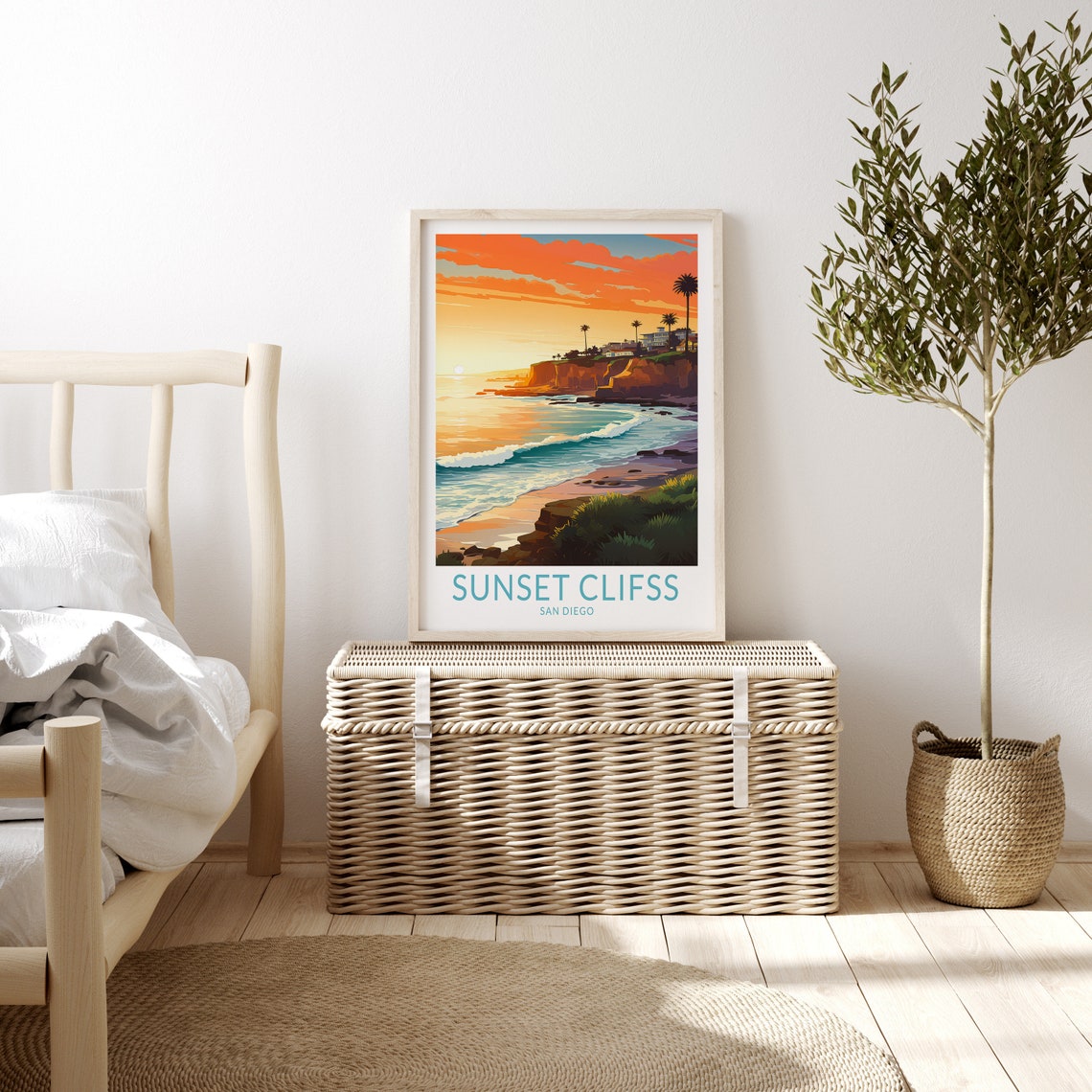 Sunset Cliffs San Diego Orange Sunset Coast Travel Art Poster - Image 3