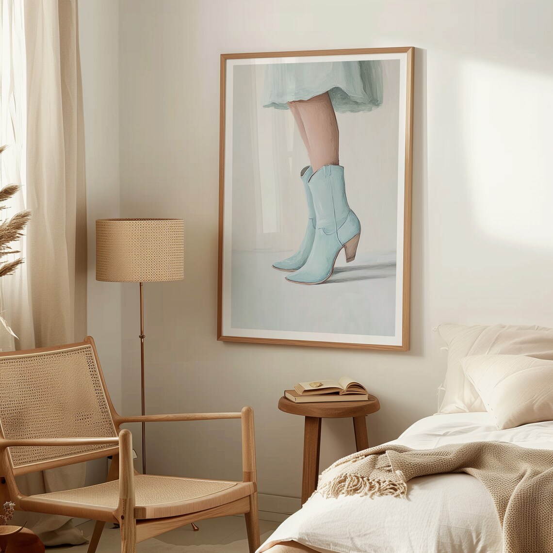 Pale Blue Cowboy Boots Modern Western Fashion Art Decor Poster - Image 3