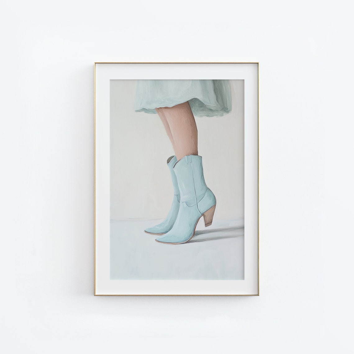 Pale Blue Cowboy Boots Modern Western Fashion Art Decor Poster