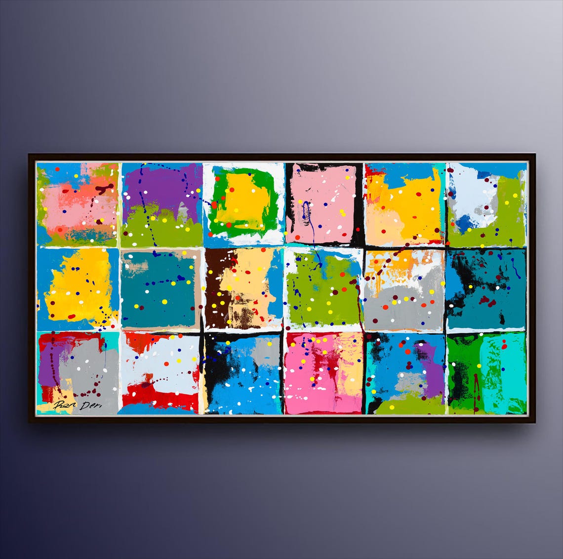Wide Rainbow Color Block Grid Splatter Modern Abstract Poster - Image 5