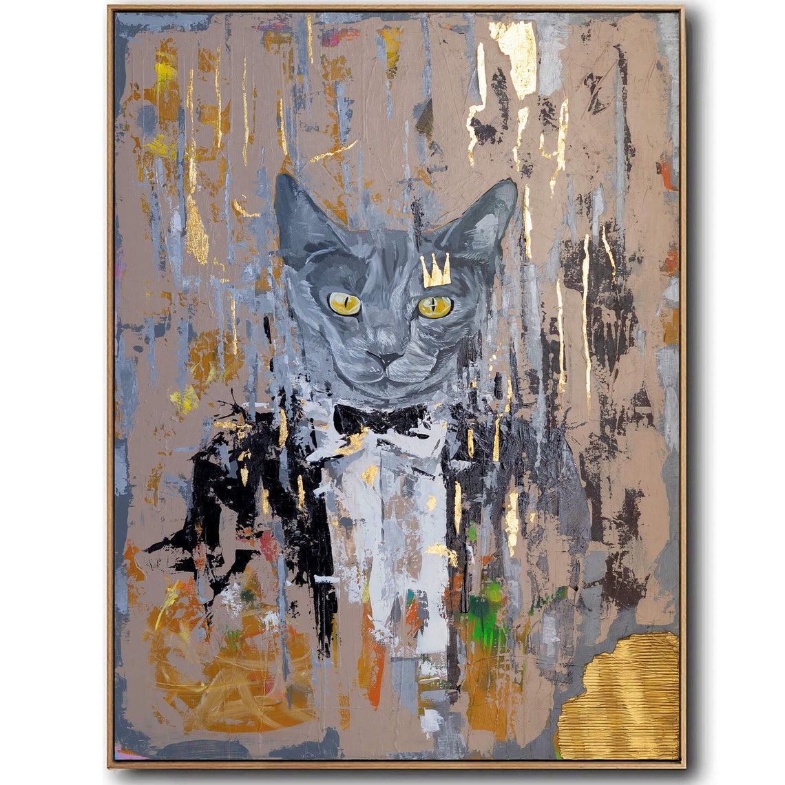 Crowned Grey Cat In Bowtie Fancy Animal Painting By Ron Deri Poster - Image 4
