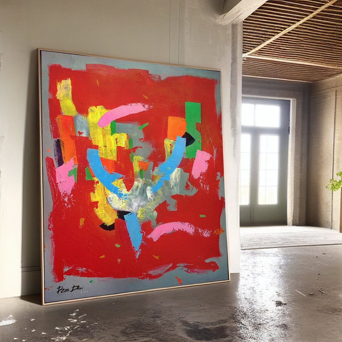 Red Abstract Painting, Office Decor Art Print
