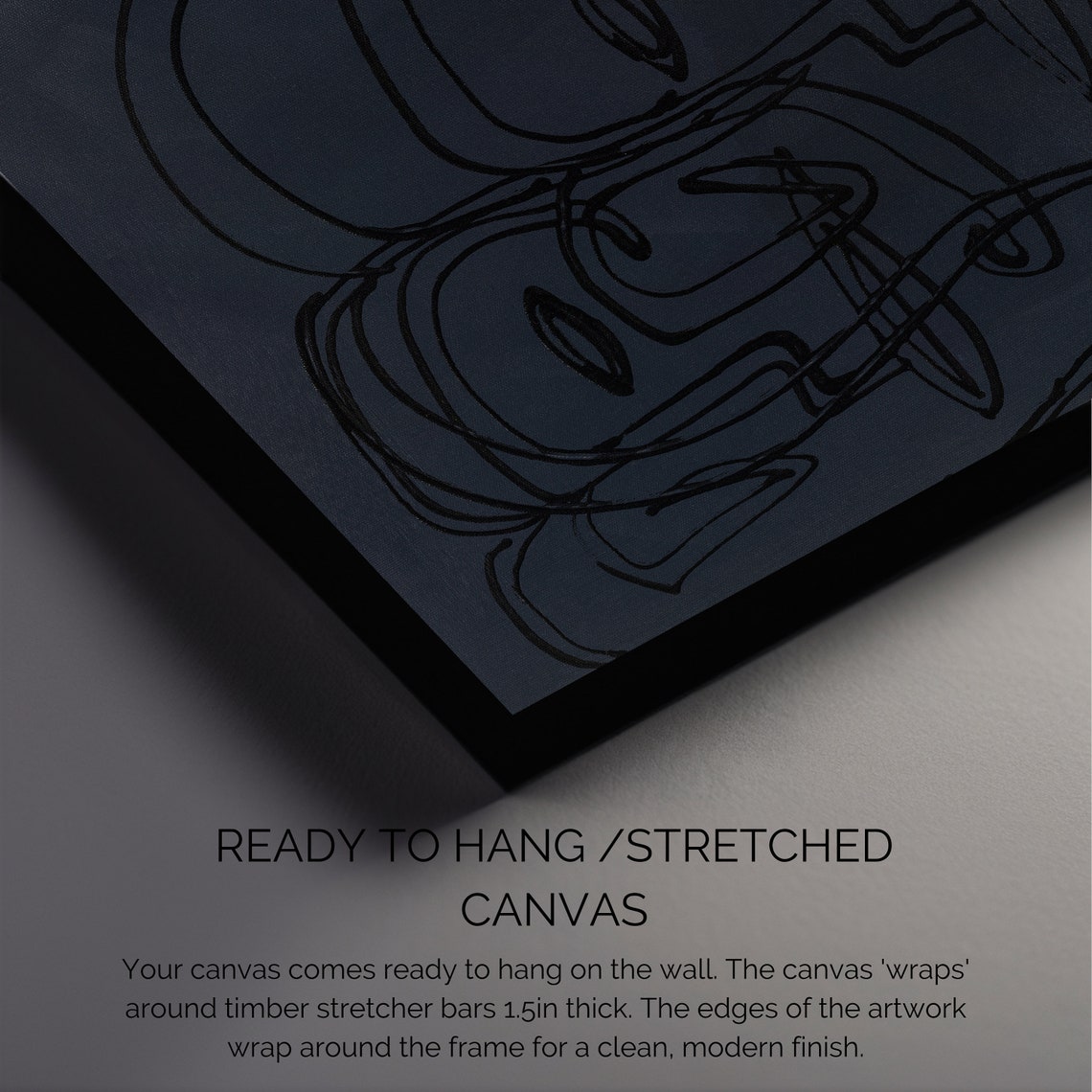 Framed Twin Line Art Faces on Dark Navy Minimalist Abstract Poster - Image 2