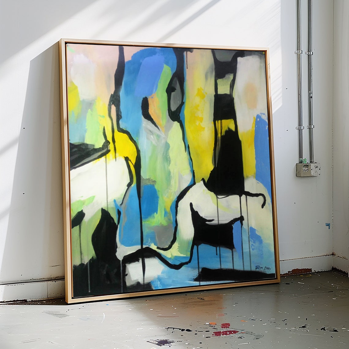 Extra Large Blue Green Yellow Abstract Brushstroke Art Poster