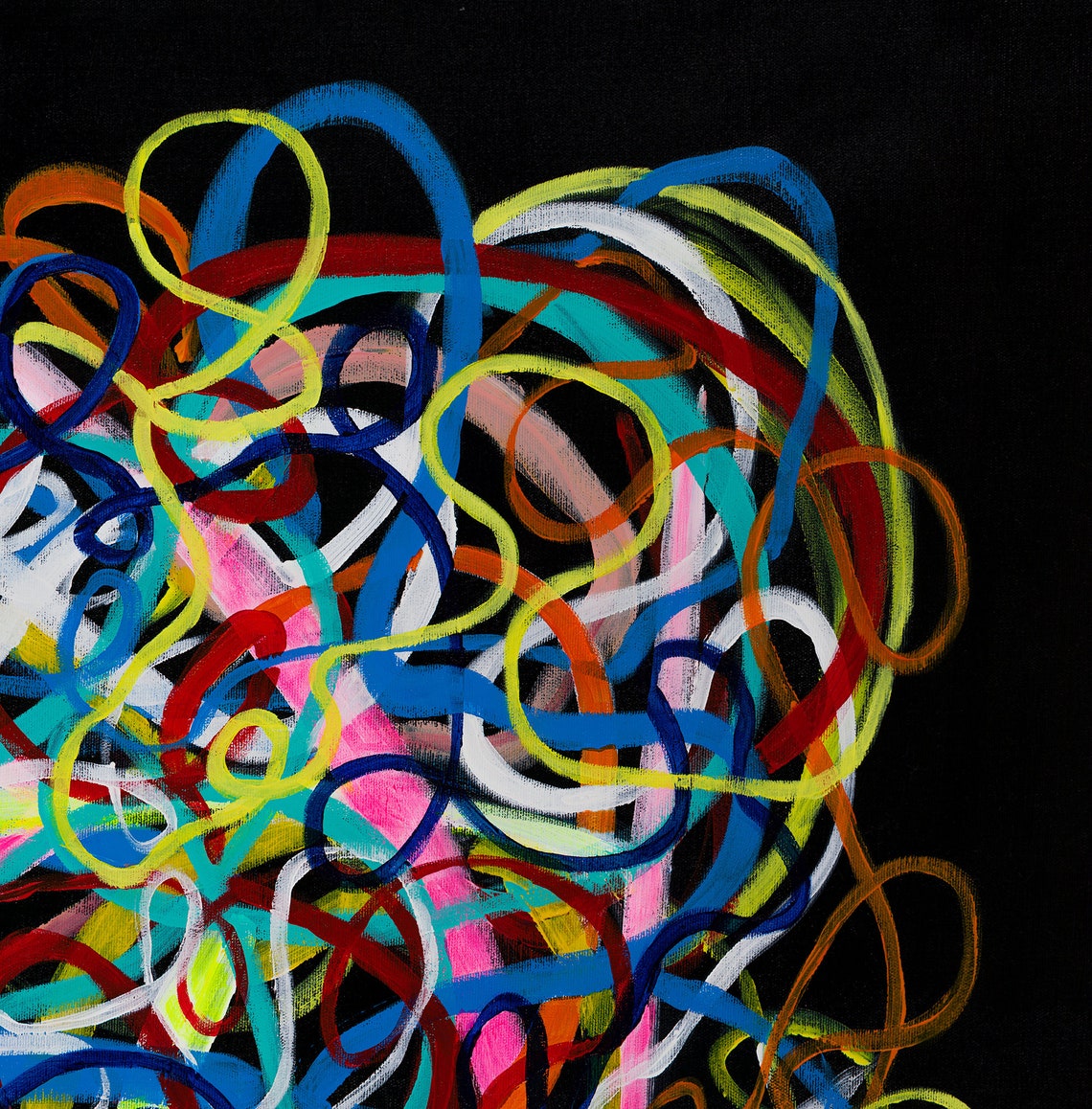 Intersections Tangled Neon Ribbon Lines on Deep Black Poster - Image 3