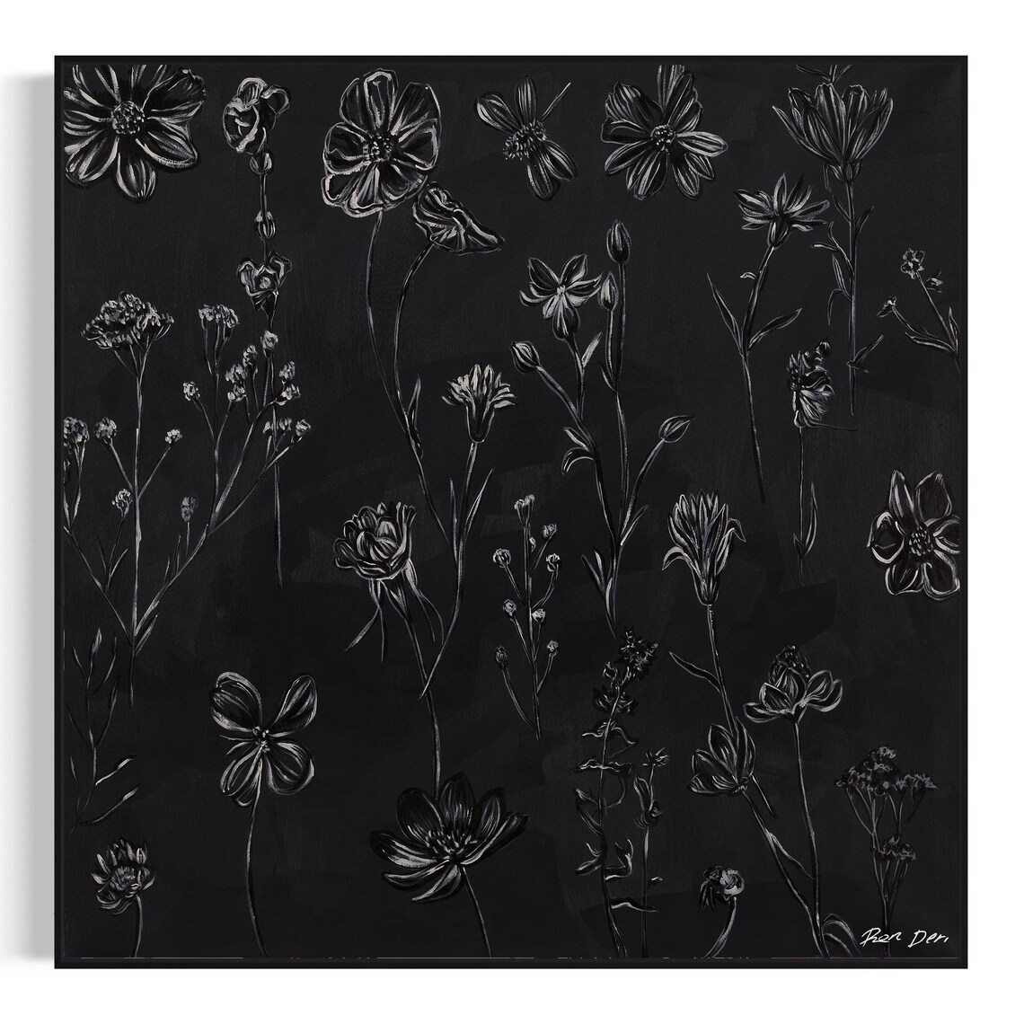 Midnight Garden Monochrome Floral Botanical Art Print - Image 4