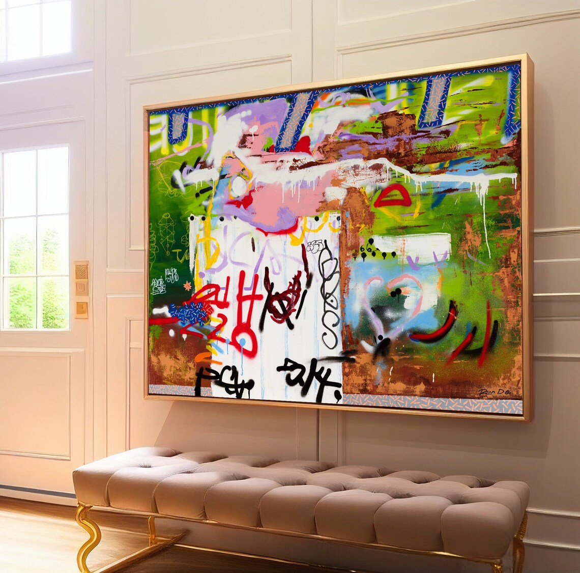 Green Graffiti Tags Pink Heart Urban Street Style Abstract Poster - Image 2